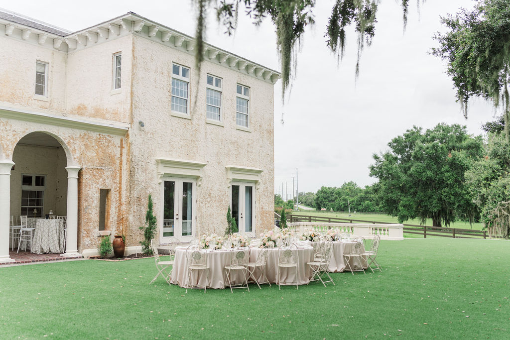 A small reception set up in the lawn of one of the european style wedding venues in florida